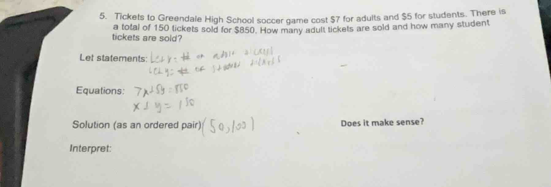5. tickets to greendale high school soccer game cost $7 for adults and …