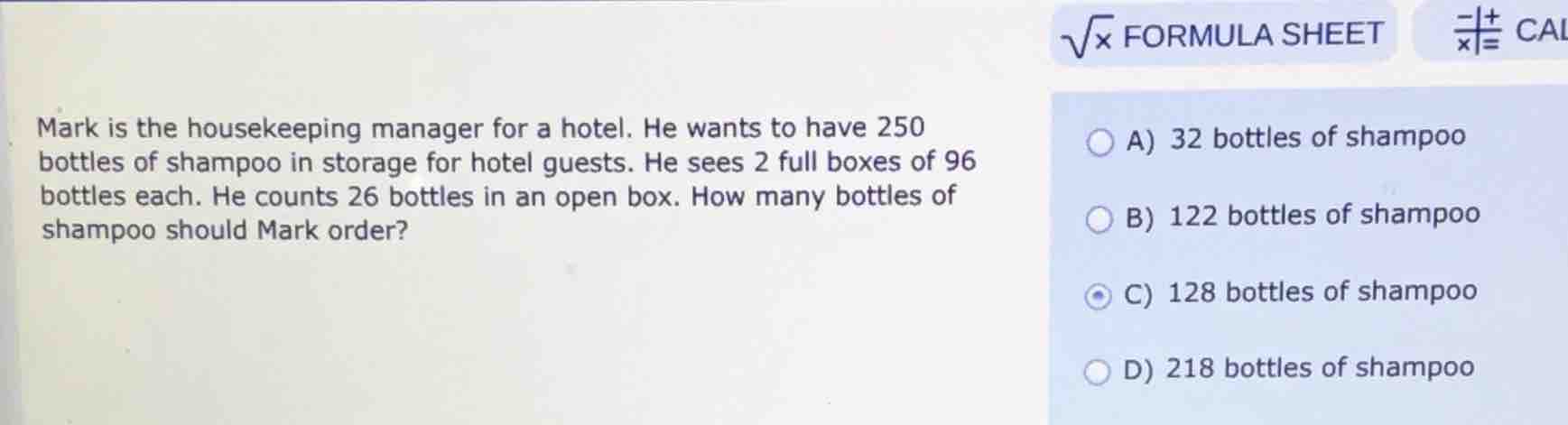 mark is the housekeeping manager for a hotel. he wants to have 250 bott…