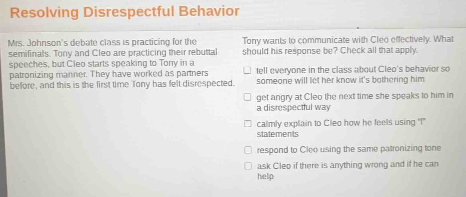 resolving disrespectful behavior mrs. johnson’s debate class is practic…