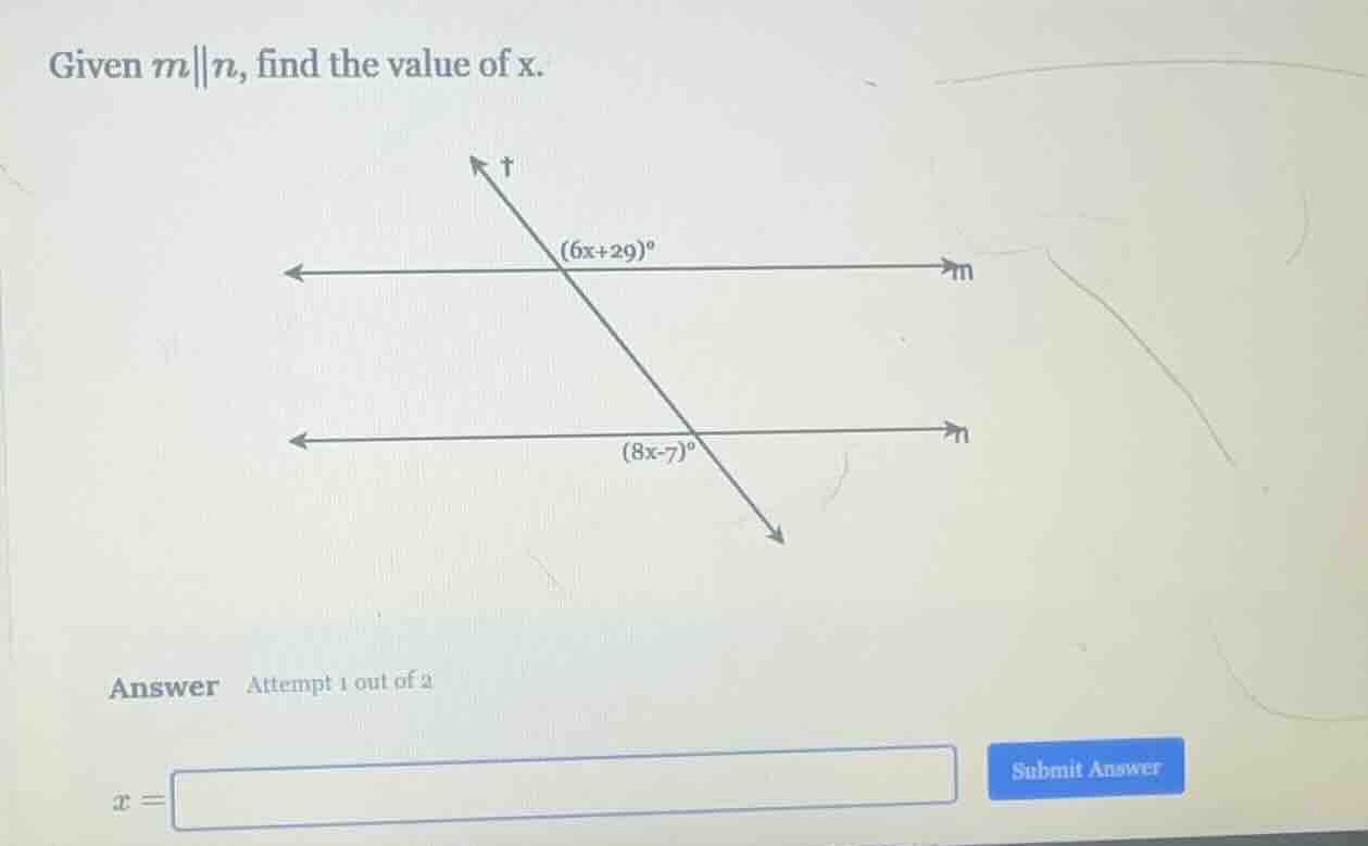 given ( m parallel n ), find the value of ( x ). answer attempt 1 out o…