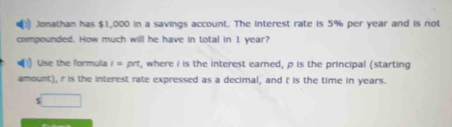jonathan has $1,000 in a savings account. the interest rate is 5% per y…