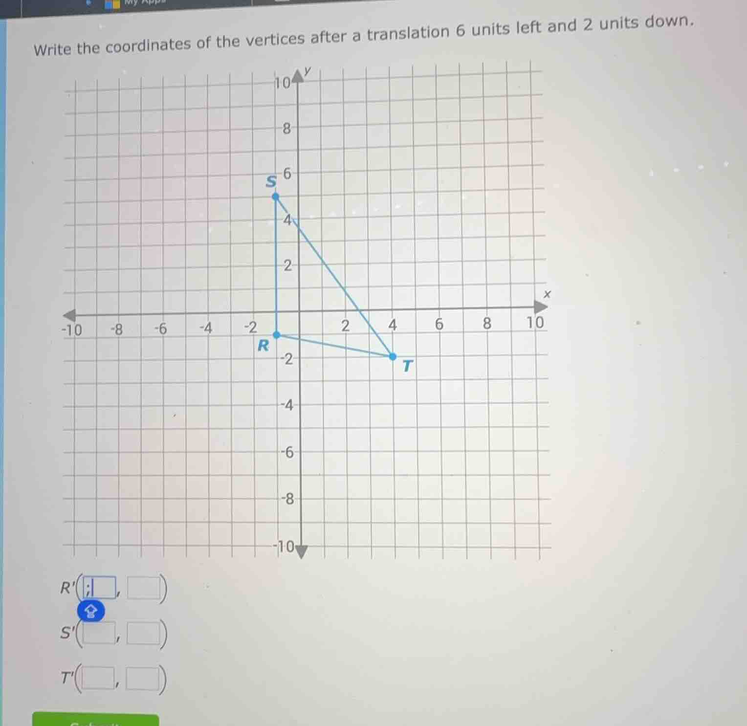 write the coordinates of the vertices after a translation 6 units left …