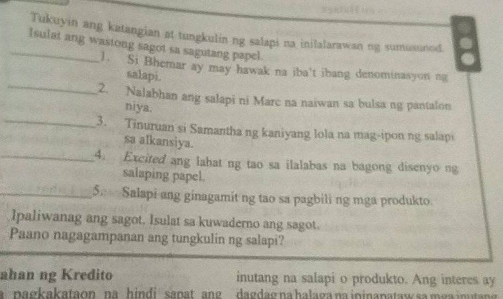 tukuyin ang katangian at tungkulin ng salapi na inilalarawan ng sumusun…