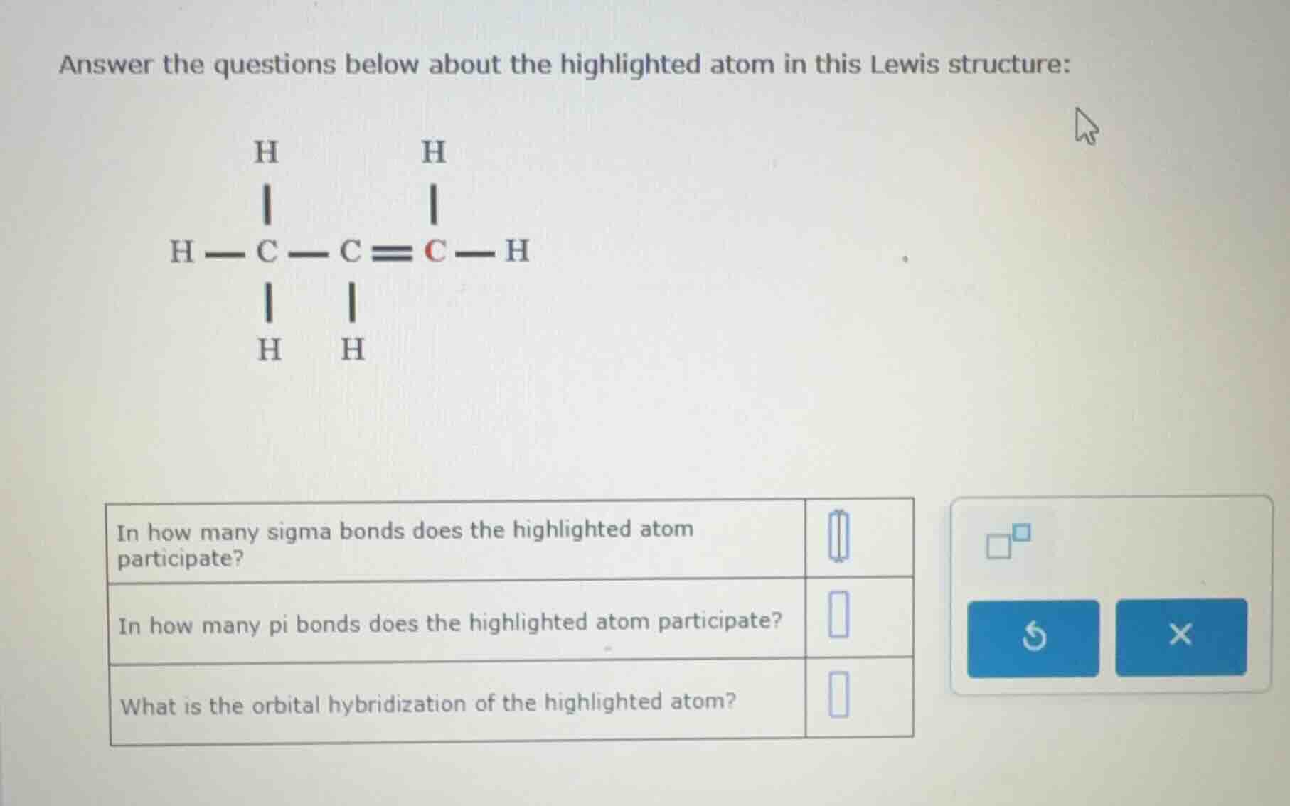 answer the questions below about the highlighted atom in this lewis str…