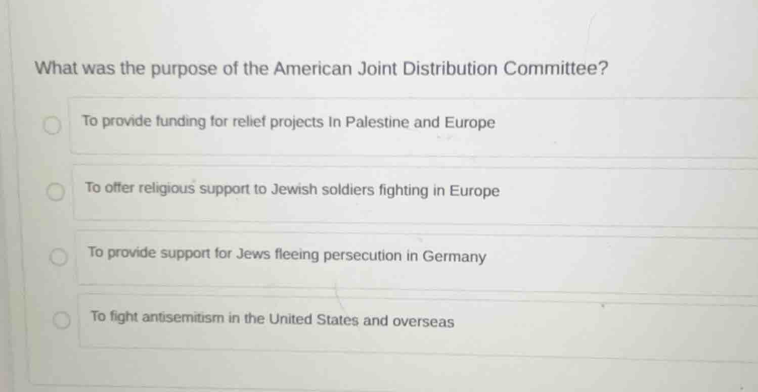what was the purpose of the american joint distribution committee? to p…