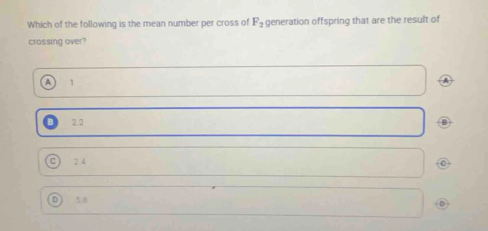 which of the following is the mean number per cross of $\\text{f}_2$ ge…