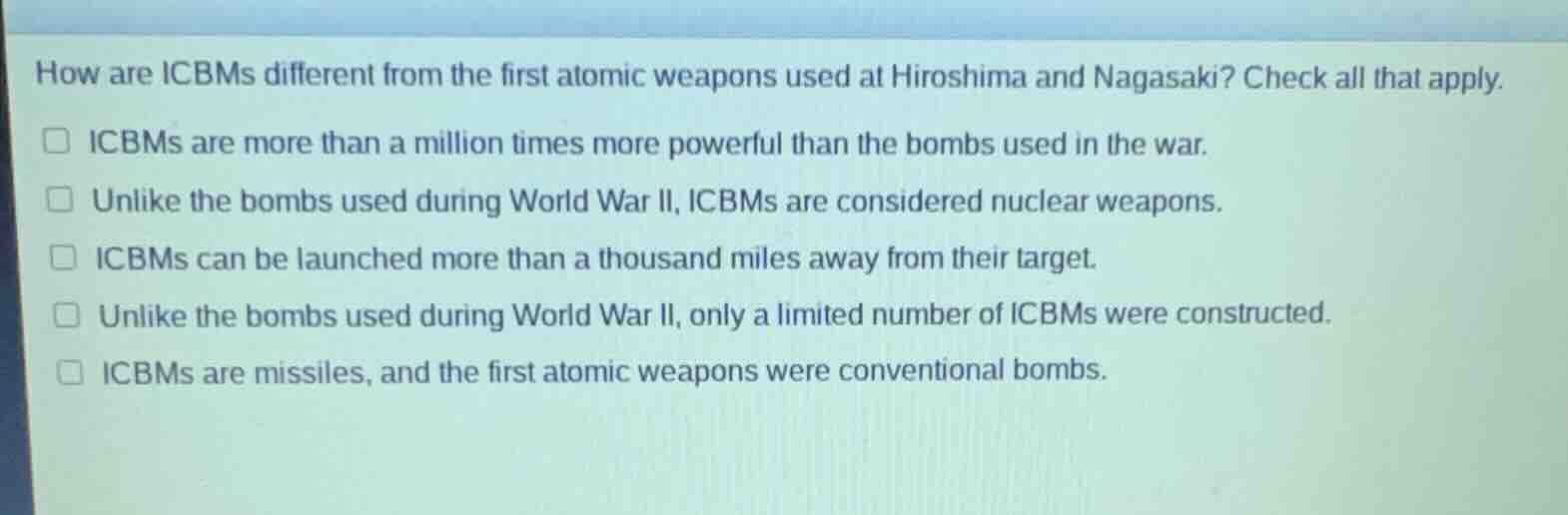 how are icbms different from the first atomic weapons used at hiroshima…