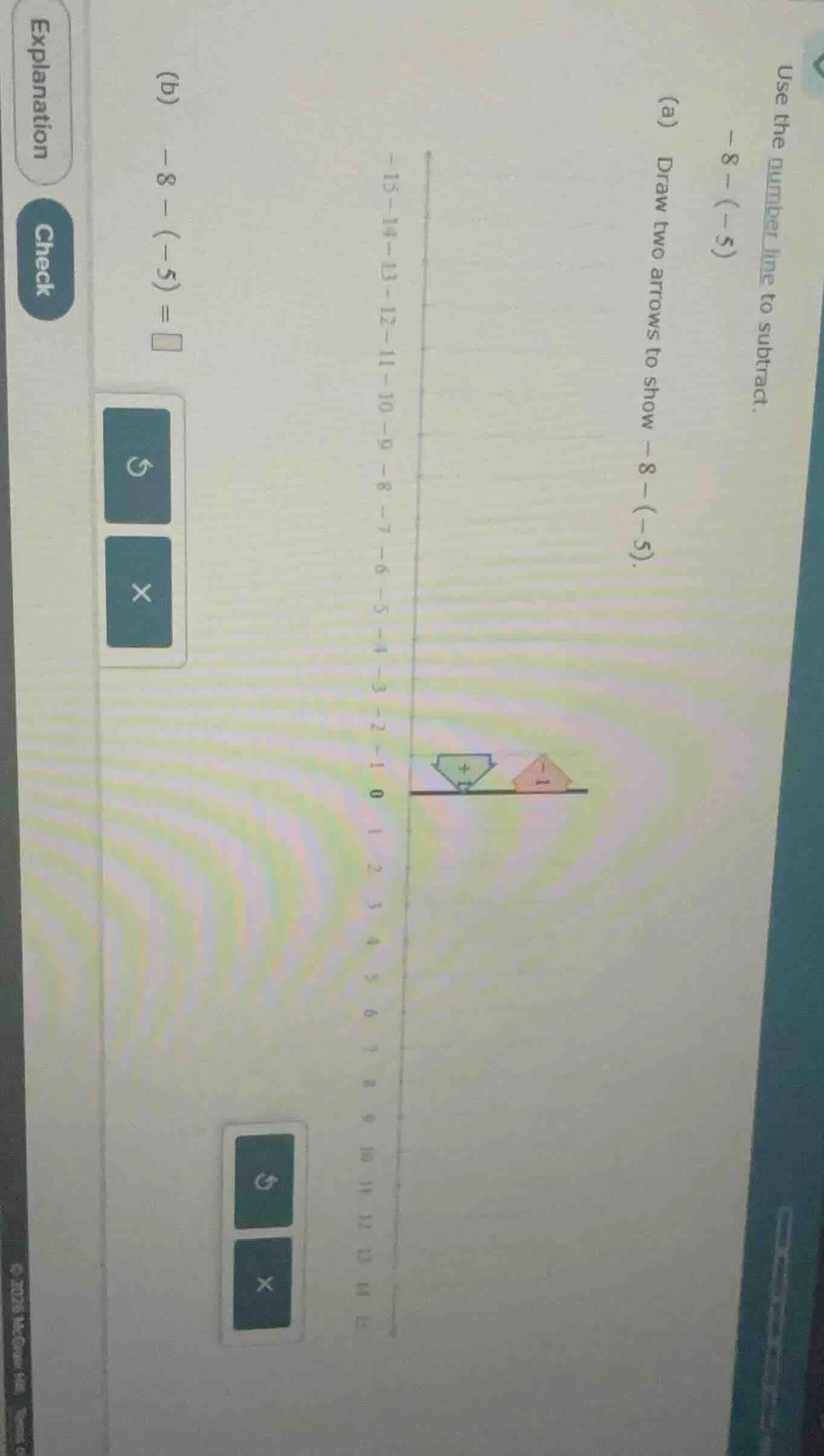 use the number line to subtract. -8 - (-5) (a) draw two arrows to show …