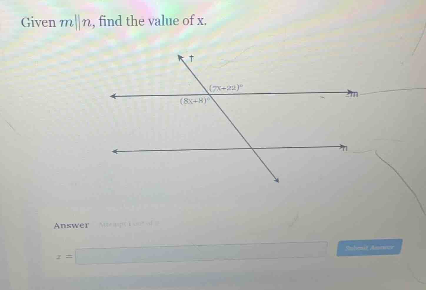 given ( m parallel n ), find the value of ( x ). answer attempt 1 out o…