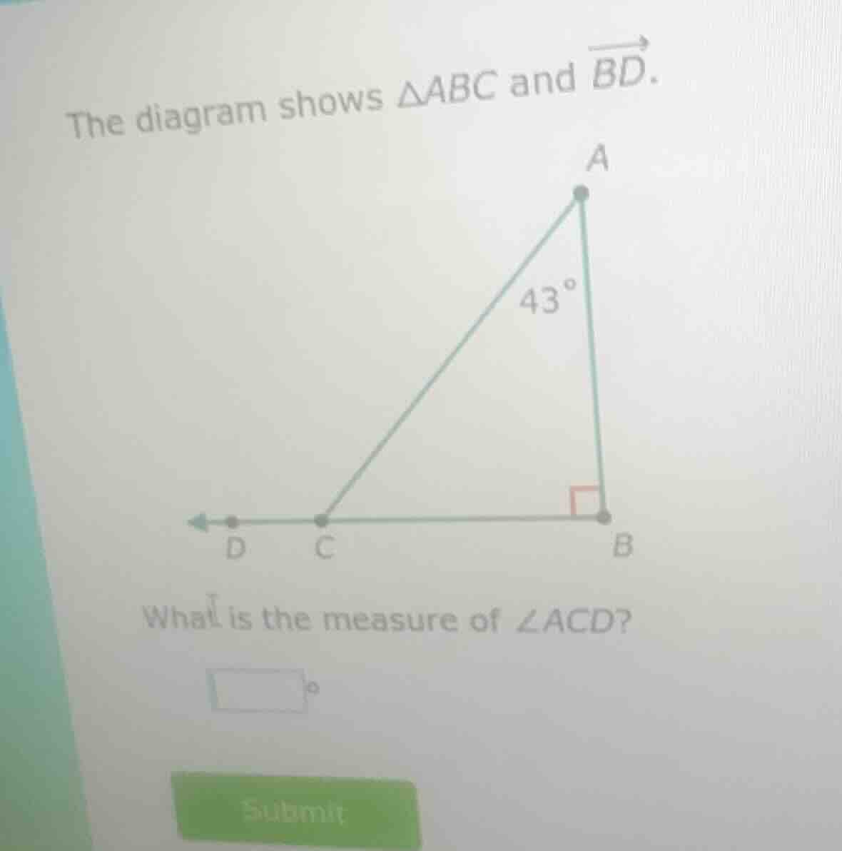 the diagram shows $\\triangle abc$ and $\\overrightarrow{bd}$. what is …