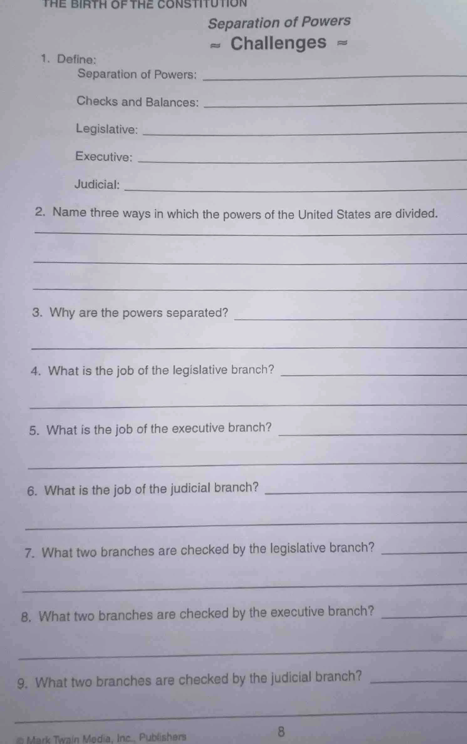 the birth of the constitution separation of powers ≈ challenges ≈ 1. de…
