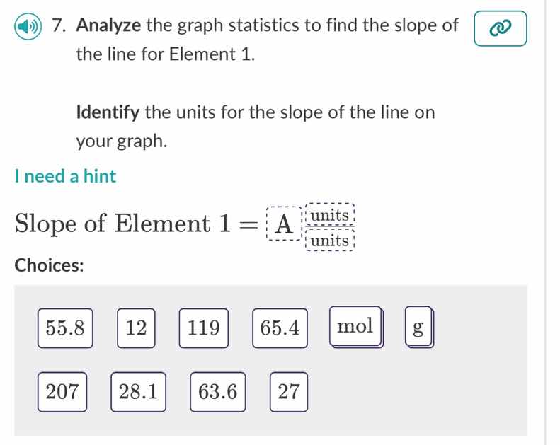 7. analyze the graph statistics to find the slope of the line for eleme…