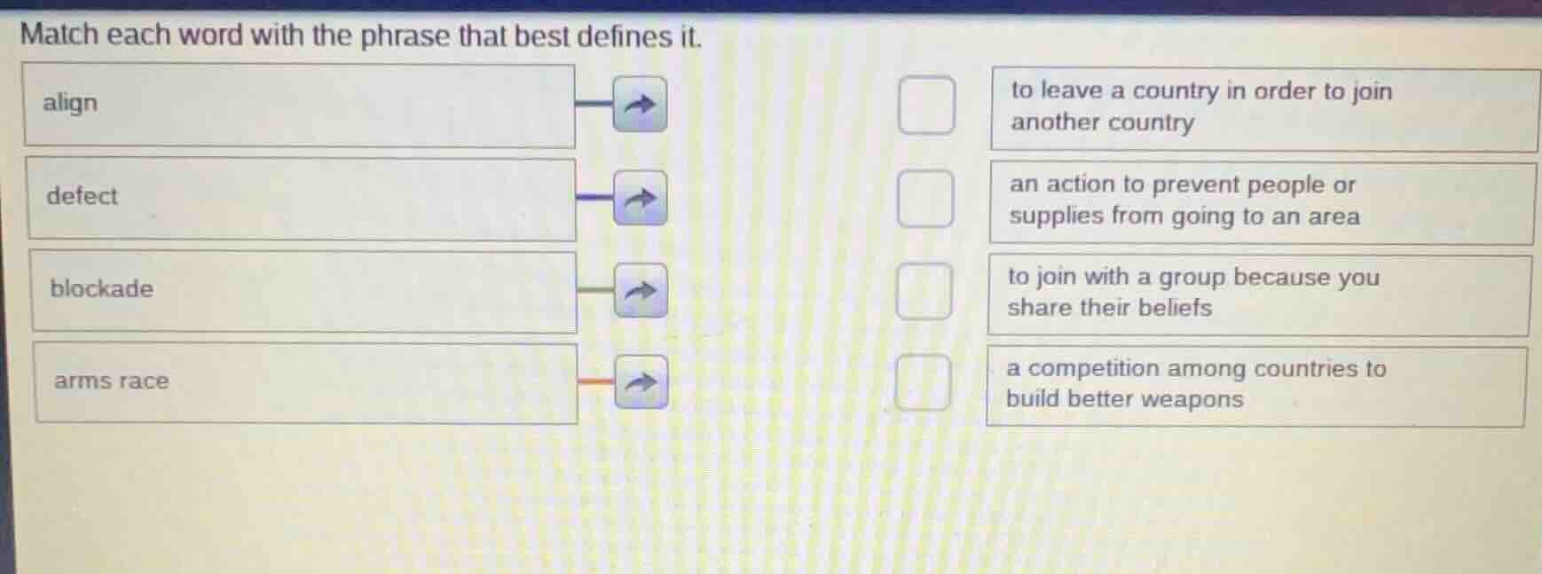 match each word with the phrase that best defines it. align defect bloc…
