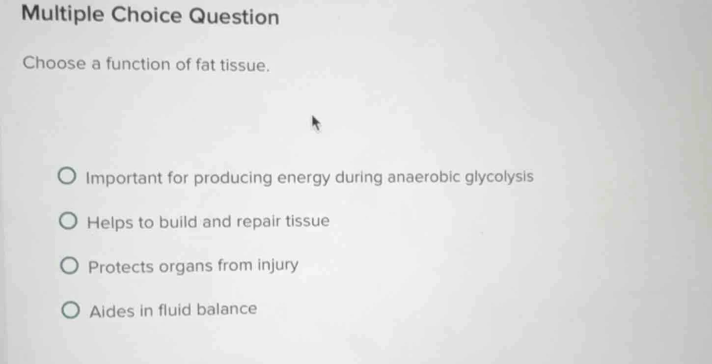 multiple choice question choose a function of fat tissue. important for…