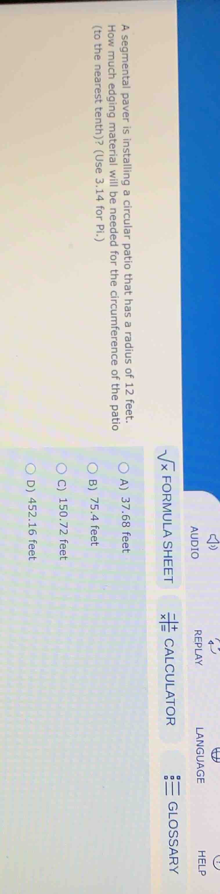 a segmental paver is installing a circular patio that has a radius of 1…