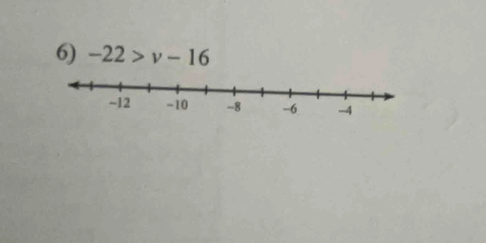 6) -22 > v - 16