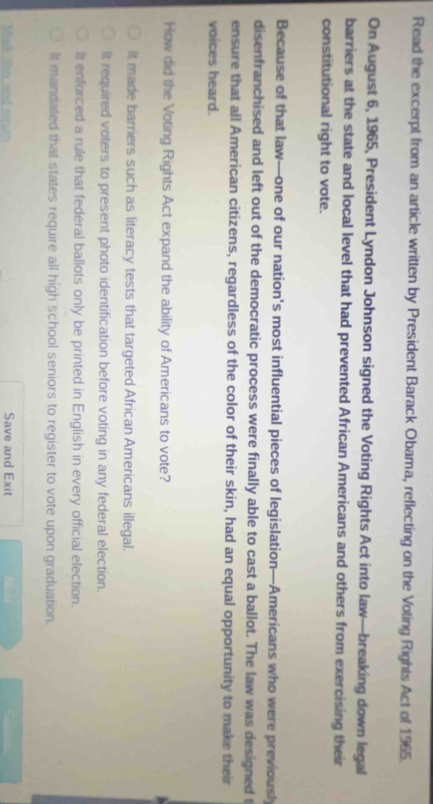 read the excerpt from an article written by president barack obama, ref…