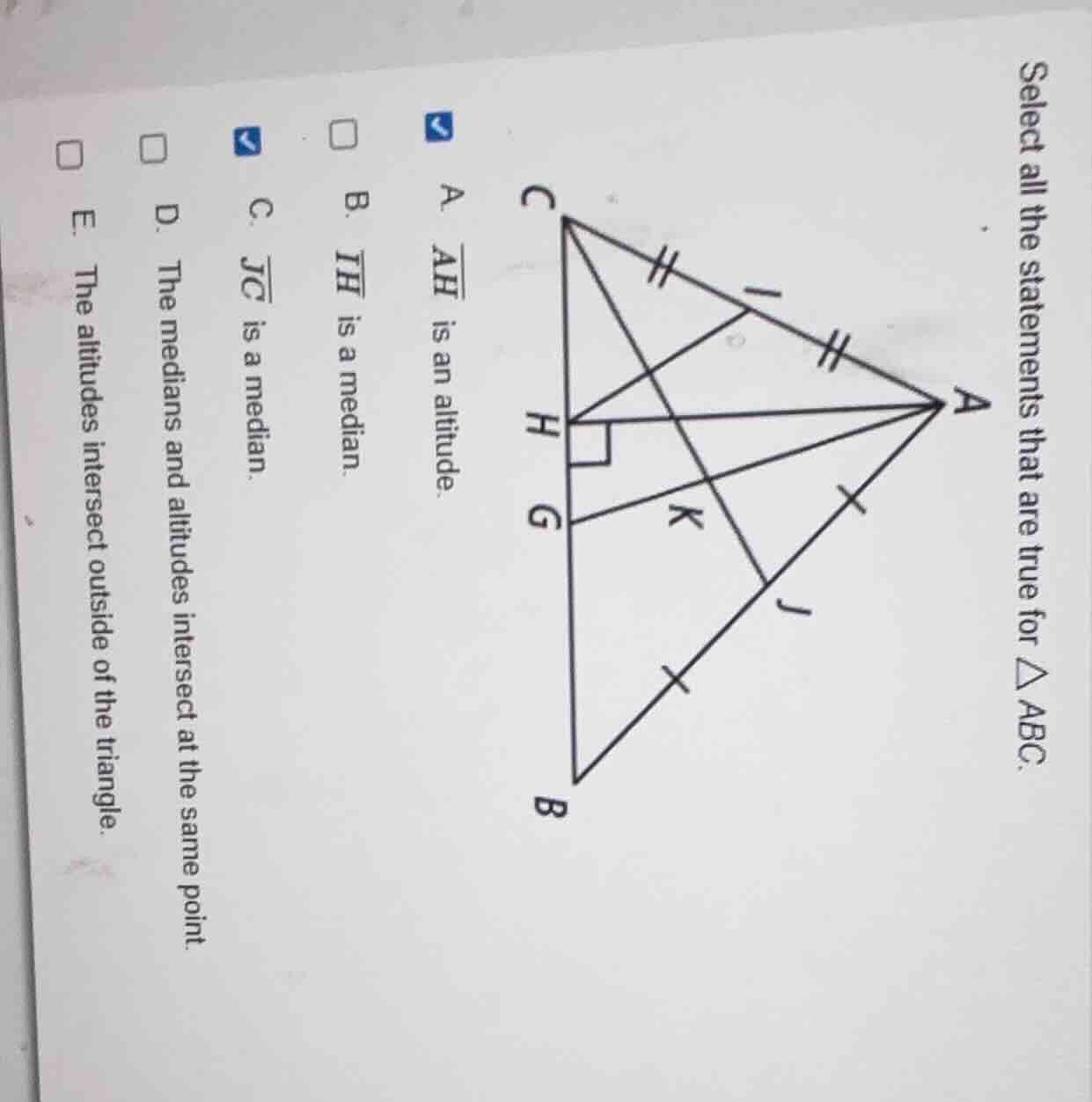 select all the statements that are true for $\\triangle abc$. a $\\over…
