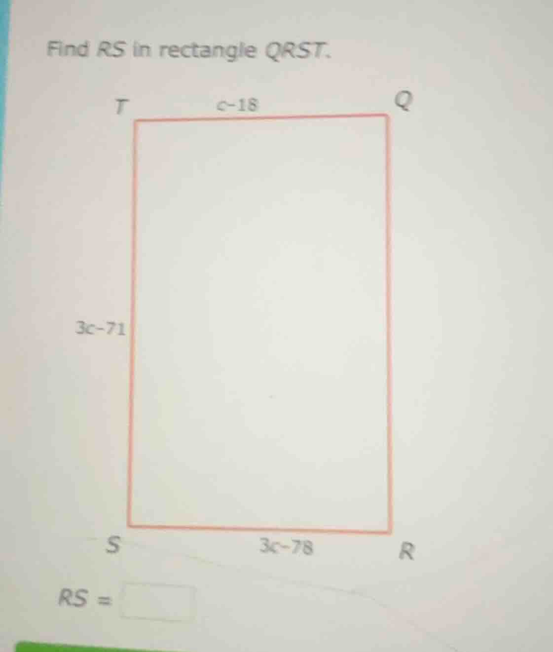 find rs in rectangle qrst. rs = \\square