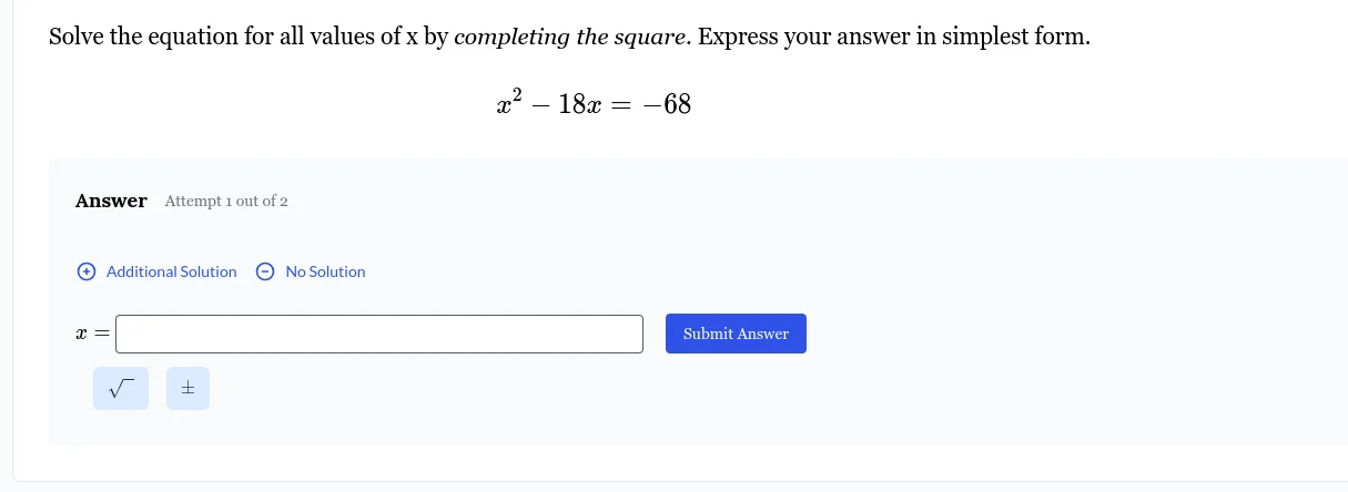 solve the equation for all values of x by completing the square. expres…