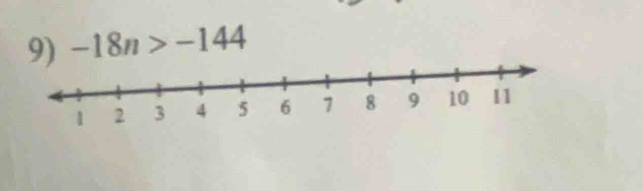9) $-18n > -144$