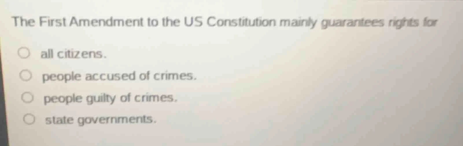 the first amendment to the us constitution mainly guarantees rights for…