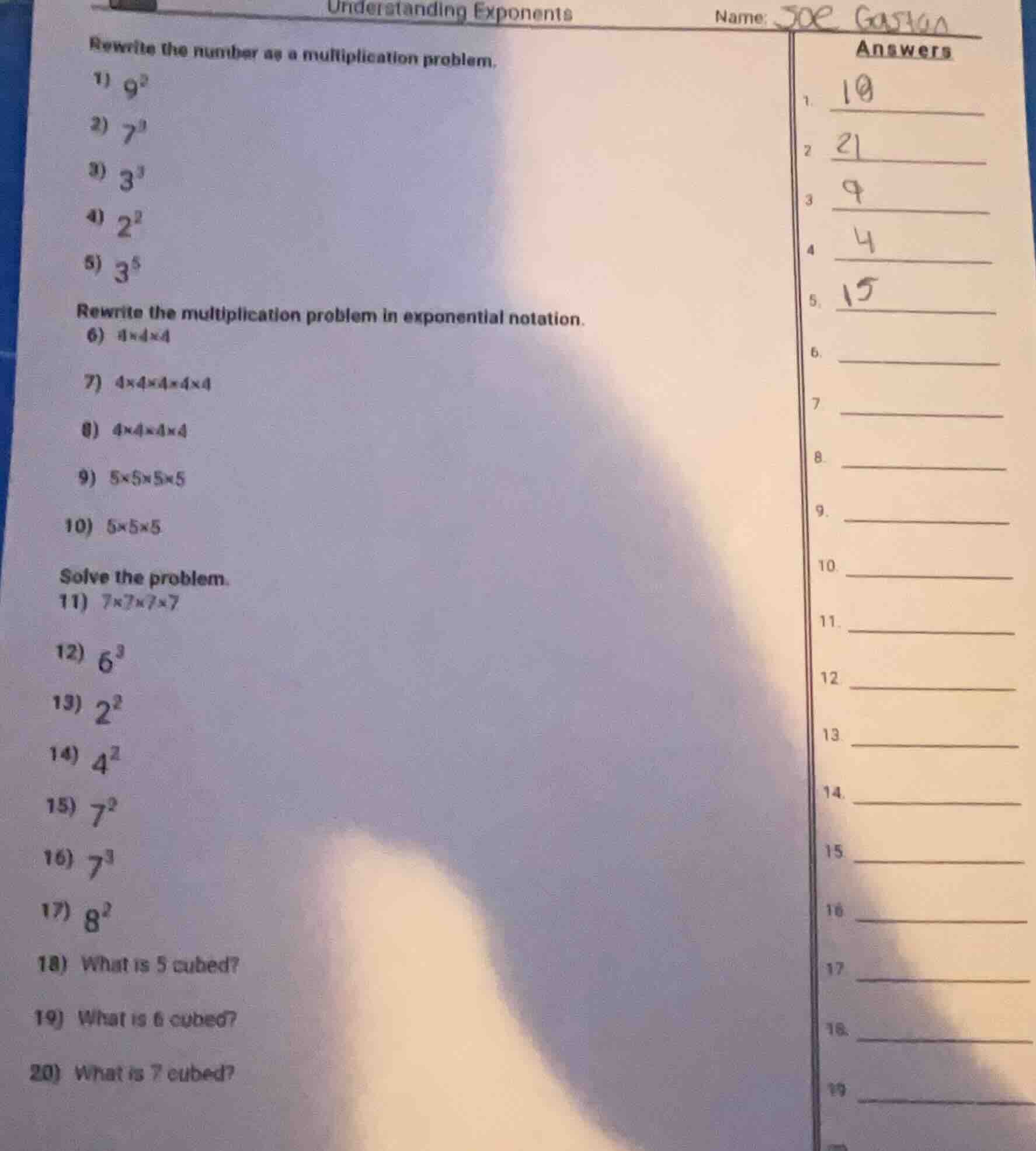 understanding exponents name: joe gaston rewrite the number as a multip…