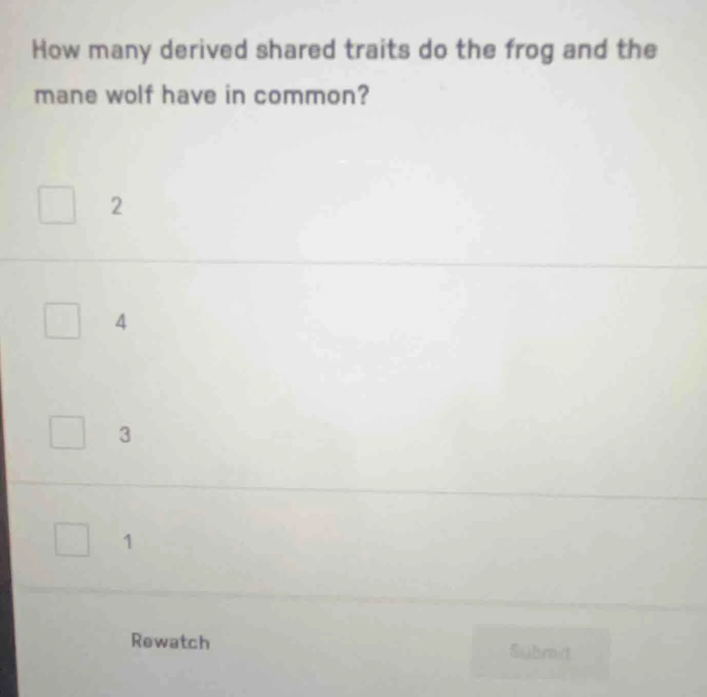 how many derived shared traits do the frog and the mane wolf have in co…