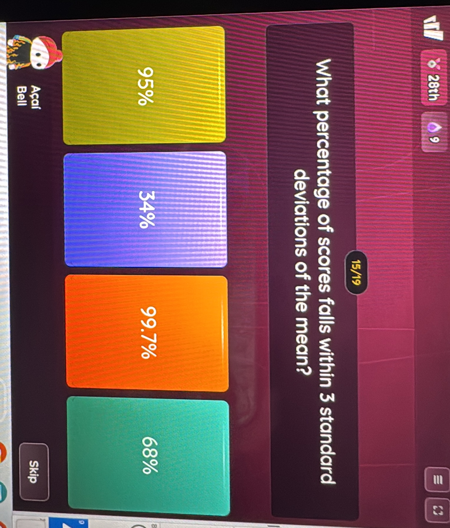 what percentage of scores falls within 3 standard deviations of the mea…