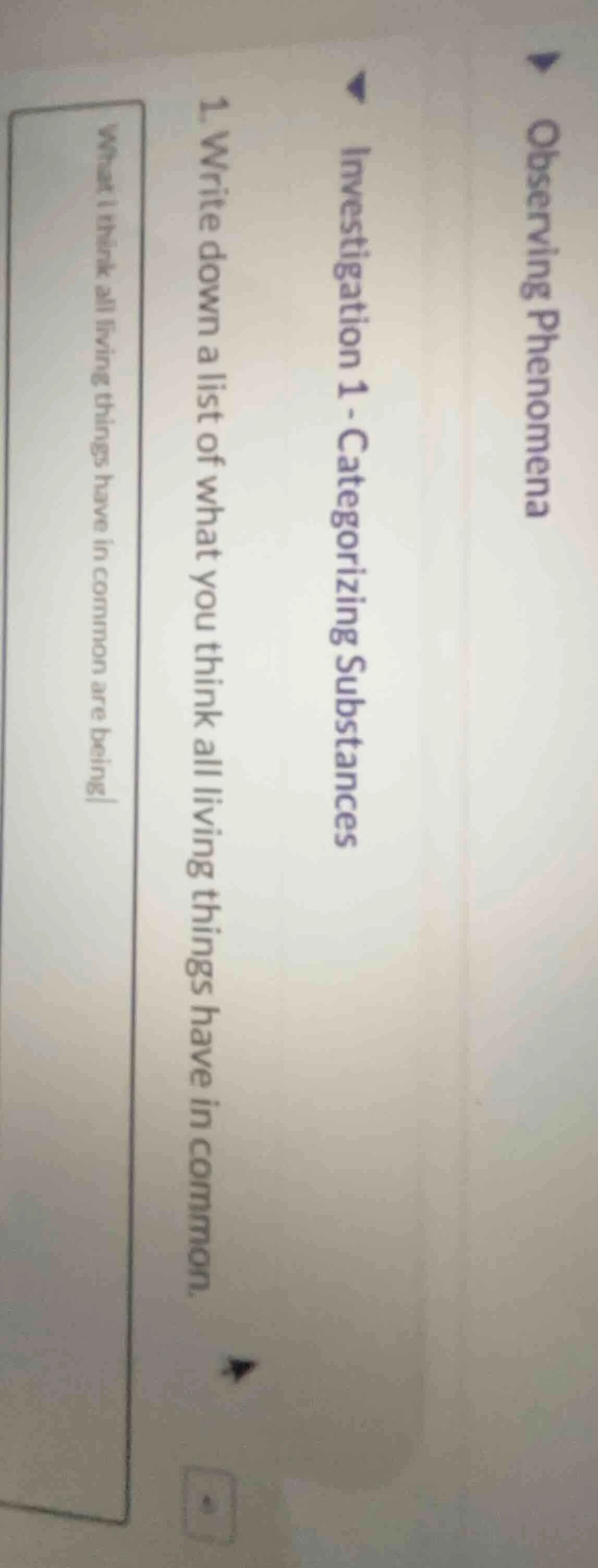 observing phenomena investigation 1 - categorizing substances 1. write …