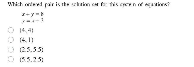 which ordered pair is the solution set for this system of equations? $x…