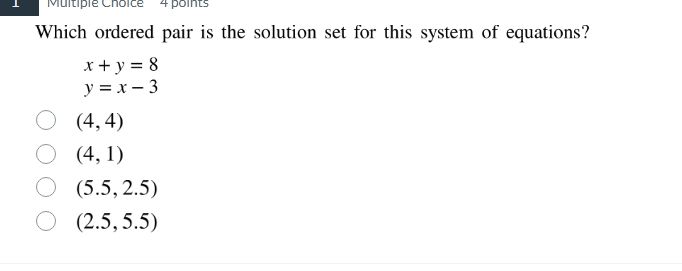 which ordered pair is the solution set for this system of equations? $x…