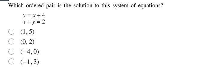 which ordered pair is the solution to this system of equations? y = x +…