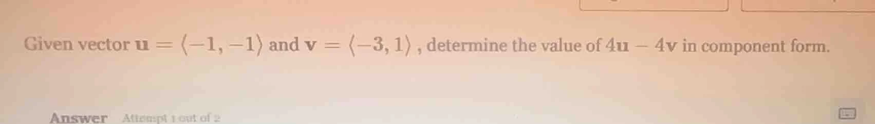 given vector \\(\\mathbf{u} = \\langle -1, -1 \ angle\\) and \\(\\mathb…