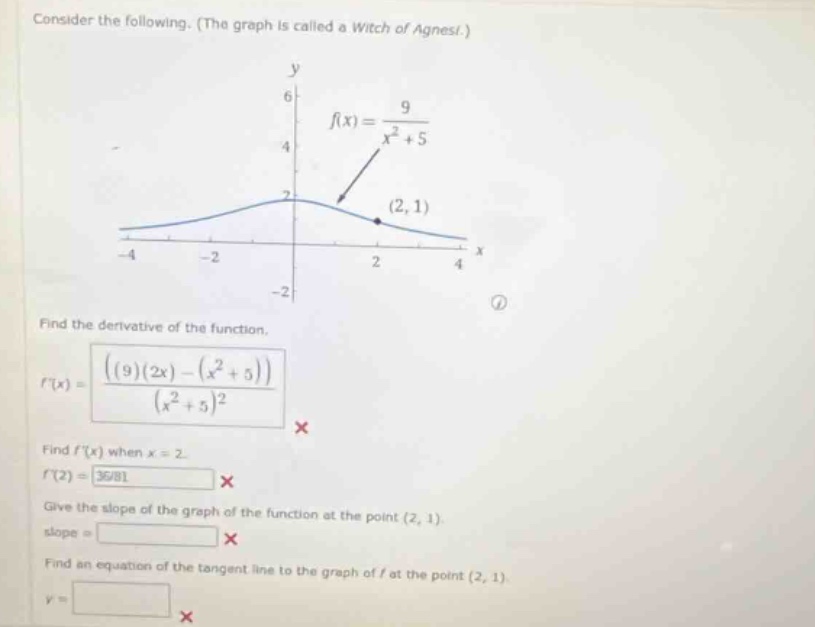 consider the following. (the graph is called a witch of agnesi.) find t…