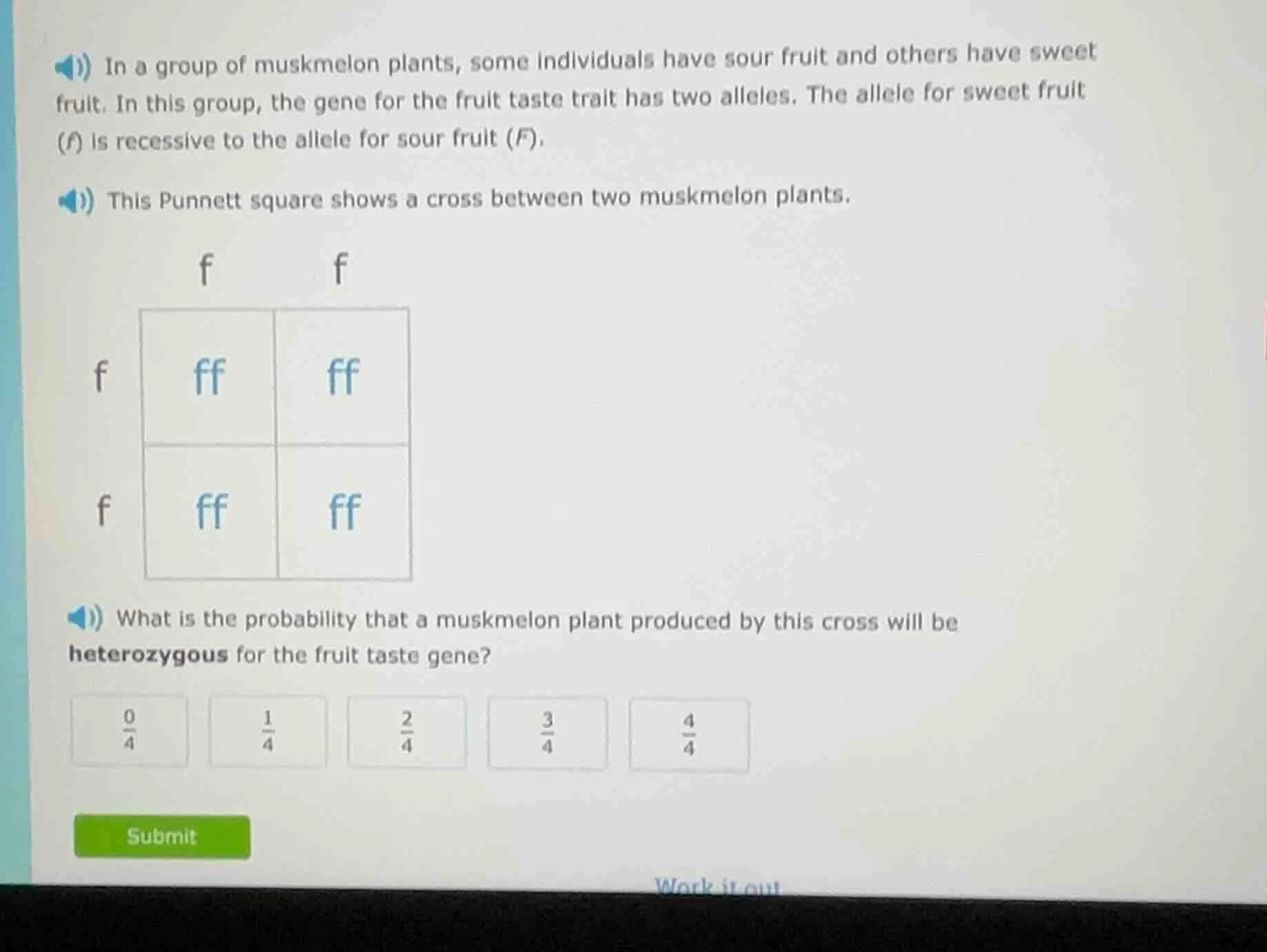 in a group of muskmelon plants, some individuals have sour fruit and ot…