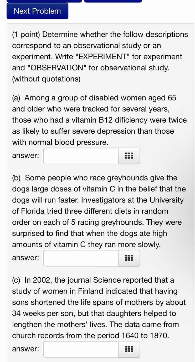 (1 point) determine whether the follow descriptions correspond to an ob…