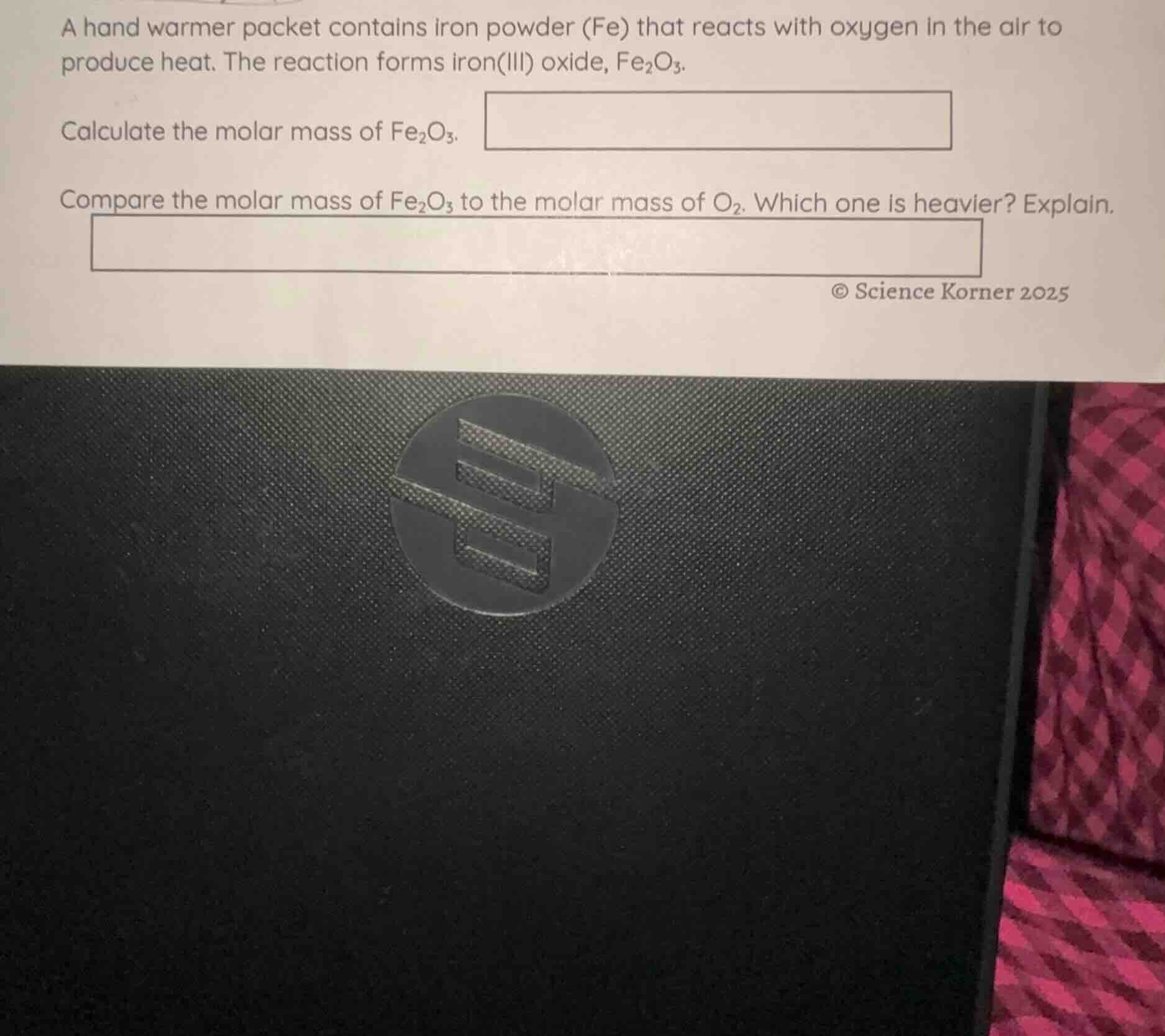 a hand warmer packet contains iron powder (fe) that reacts with oxygen …