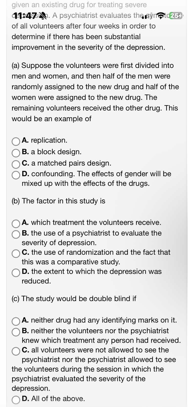 given an existing drug for treating severe depression. a psychiatrist e…