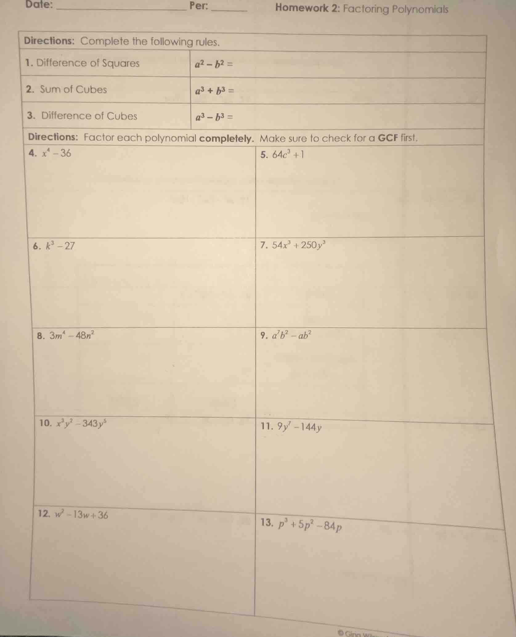 date: ______________________ per: ______ homework 2: factoring polynomi…