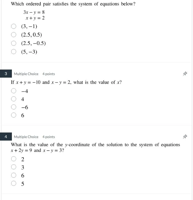 which ordered pair satisfies the system of equations below? $3x - y = 8…