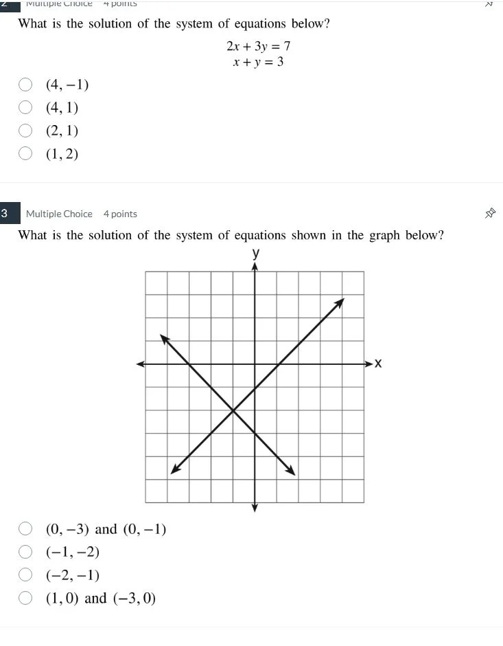 what is the solution of the system of equations below? $2x + 3y = 7$ $x…