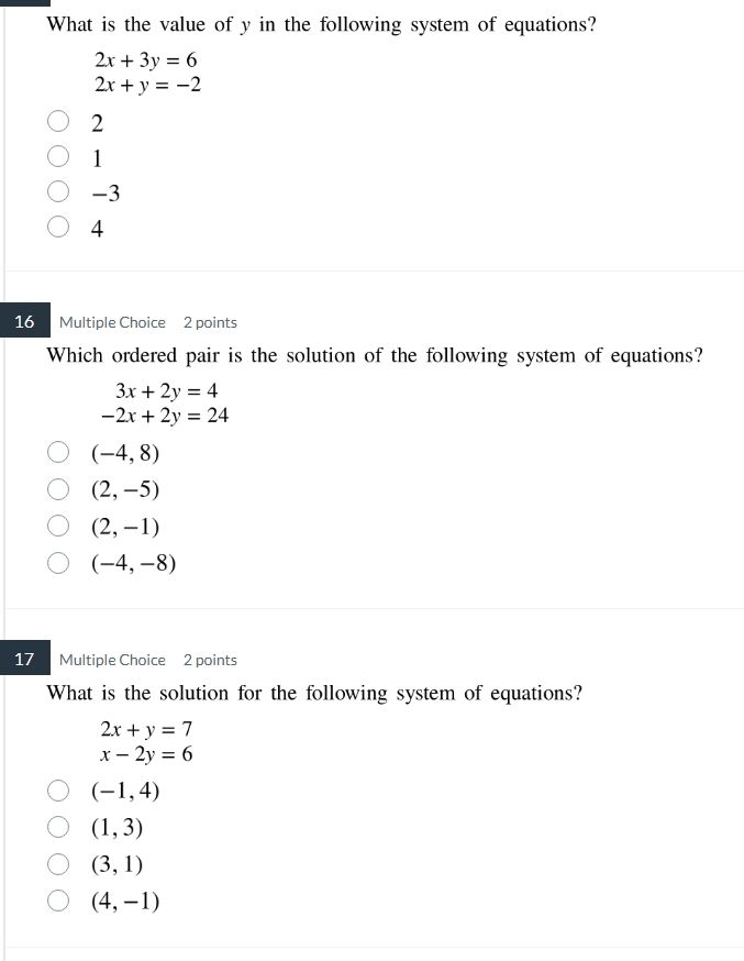 what is the value of y in the following system of equations? 2x + 3y = …