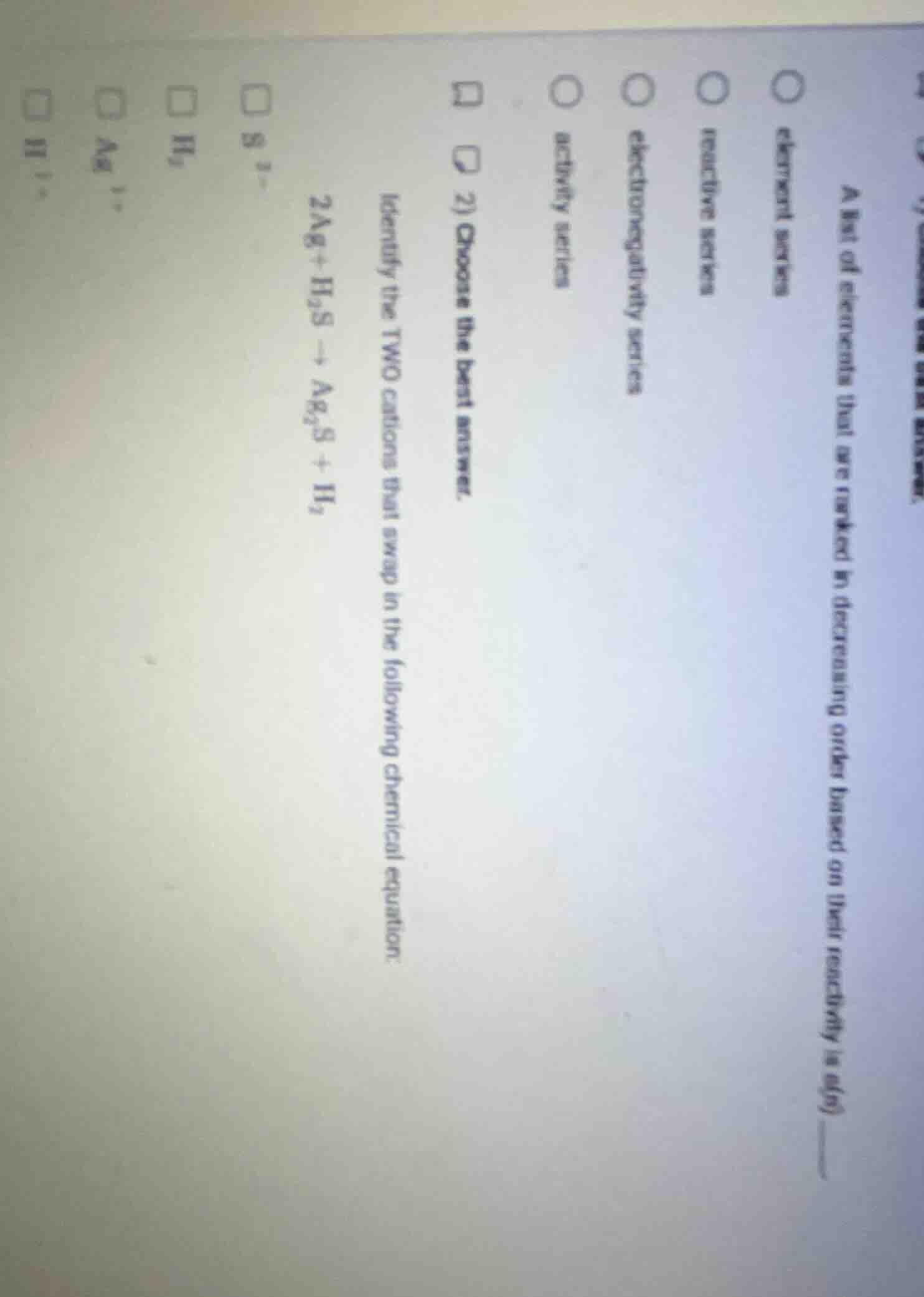 2) choose the best answer. identify the two cations that swap in the fo…