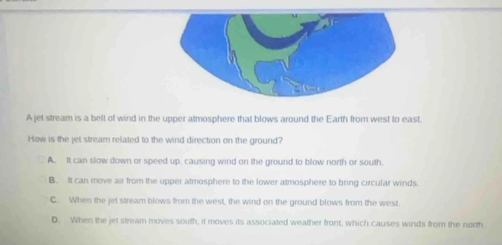 a jet stream is a belt of wind in the upper atmosphere that blows aroun…