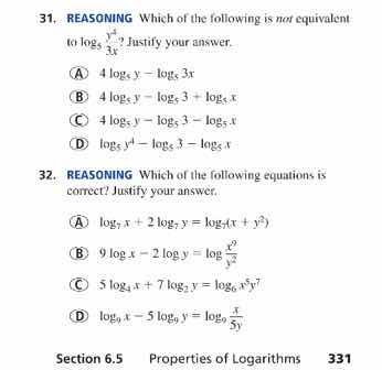 31. reasoning which of the following is not equivalent to (log_{b}\frac…