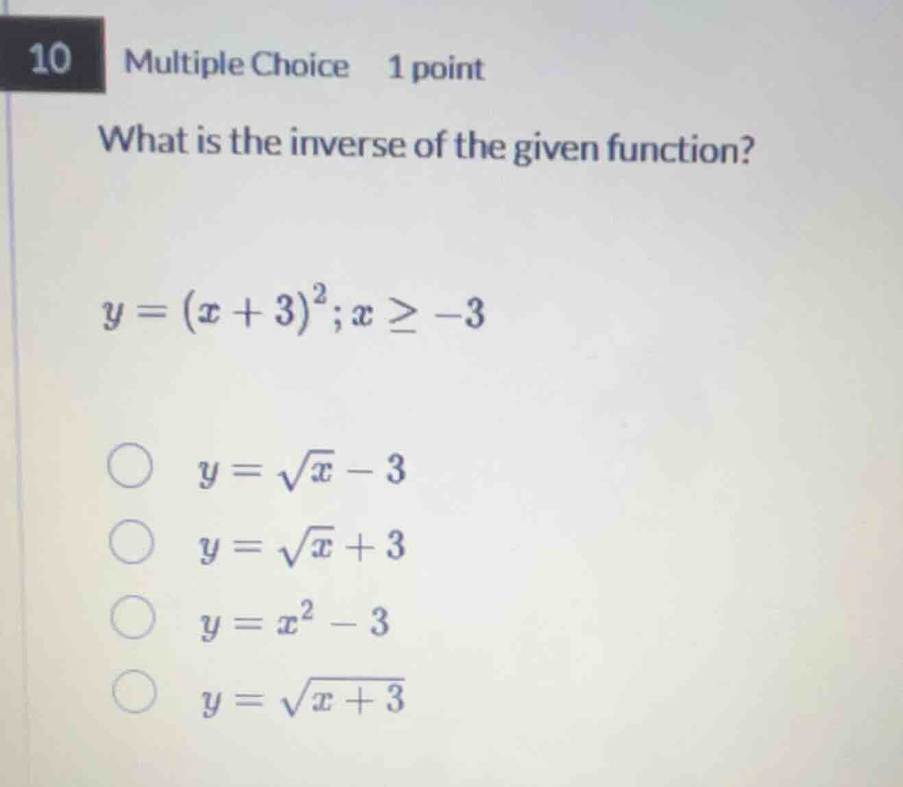 10 multiple choice 1 point what is the inverse of the given function? $…