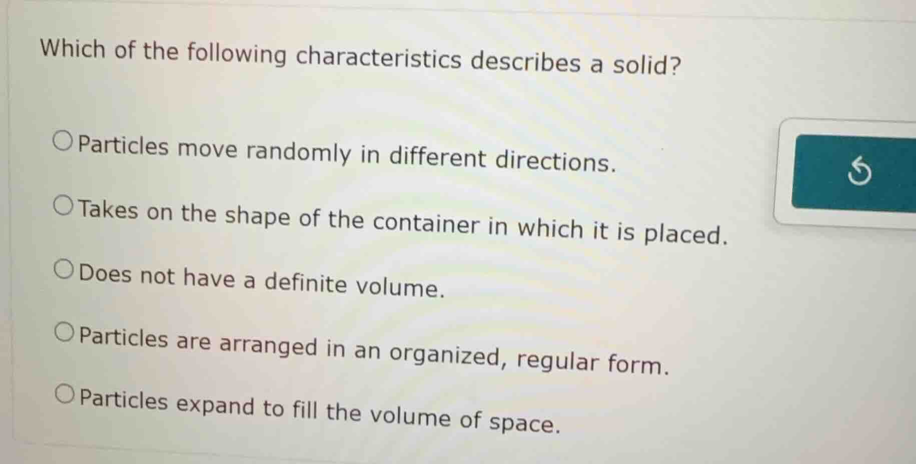 which of the following characteristics describes a solid? particles mov…