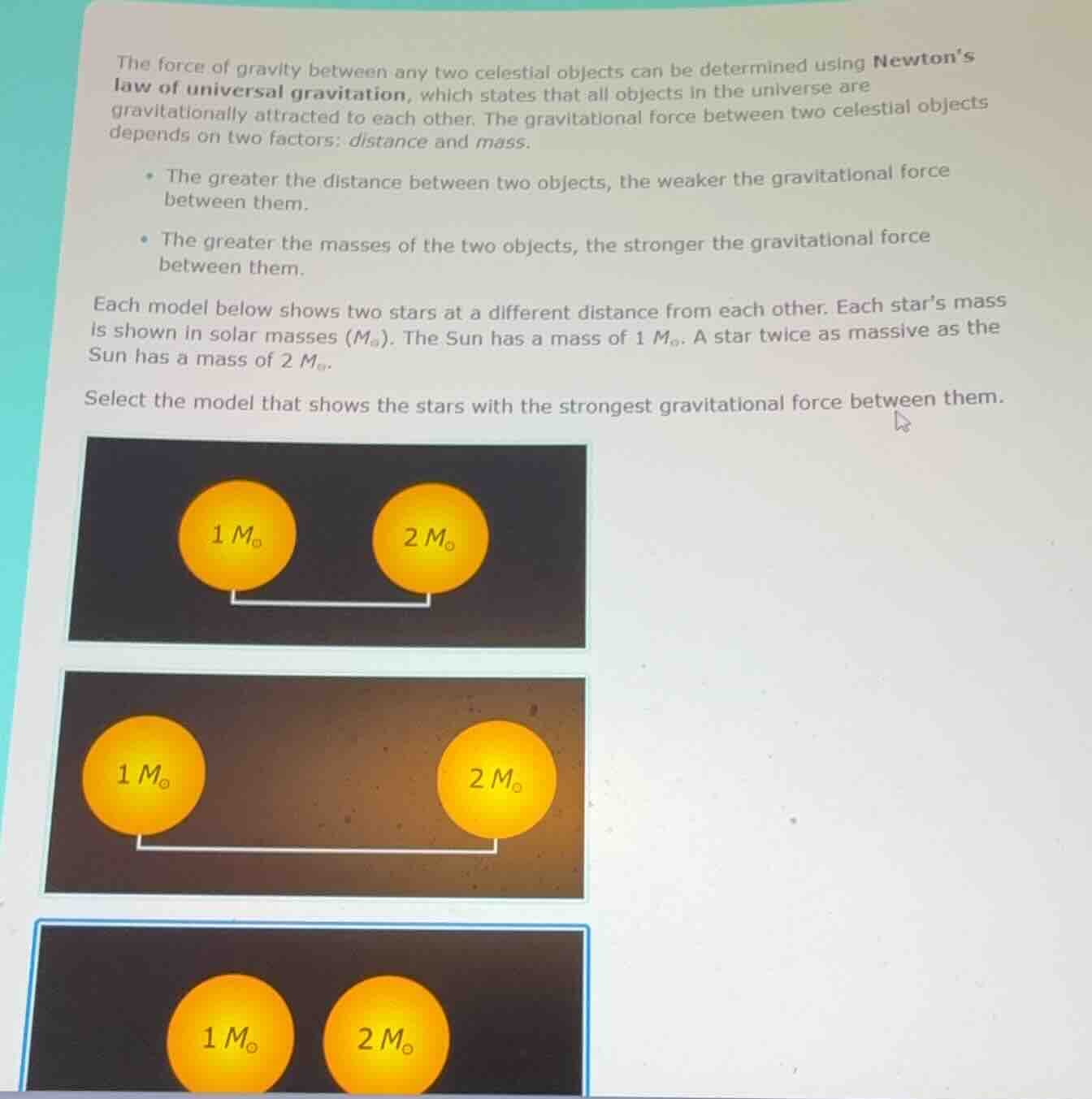 the force of gravity between any two celestial objects can be determine…