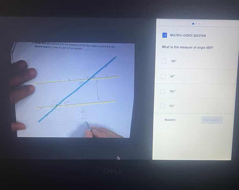 multiple-choice question what is the measure of angle abh? 146° 34° 90°…